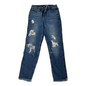 Hollister High Rise Mom Jeans Basic Casual Denim Pants 1R 25x27 Distressed